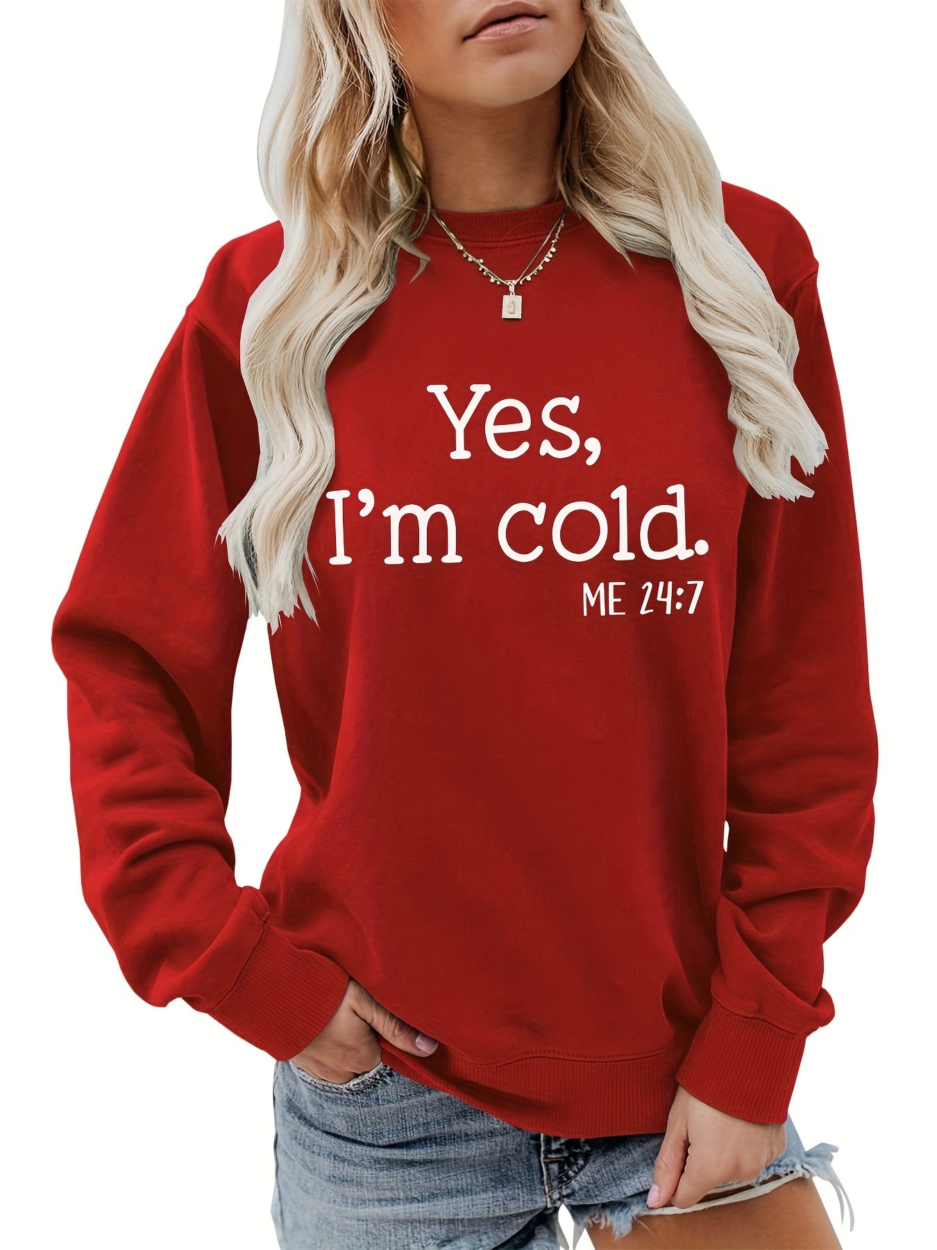 Cold Letter Print Pullover Sweatshirt for Women