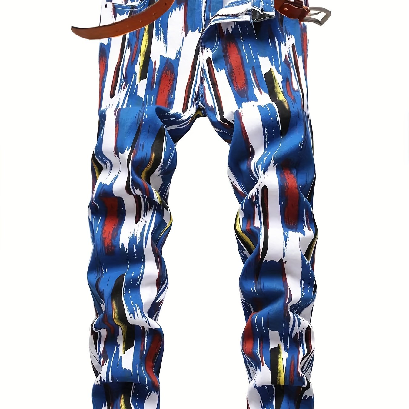 Colorful Brush Stroke Jeans Casual Allover Print Denim Pants