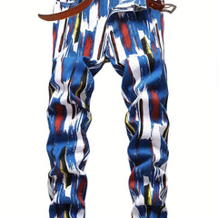 Colorful Brush Stroke Jeans Casual Allover Print Denim Pants