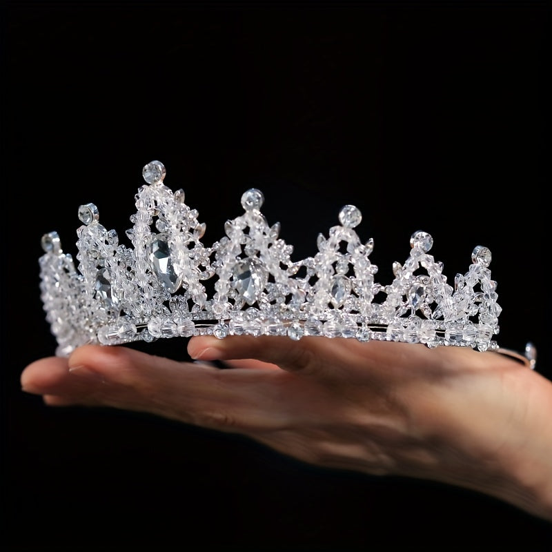 Baroque Style Crystal Headband Princess Rhinestone Crown Silvery Tiara