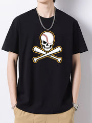 Funny Baseball Skeleton Print Men's Cotton Graphic Crew Neck Active T shirt