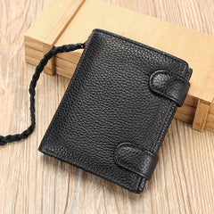 Three Fold Leather Wallet with Card Slot and Lanyard - Unisex Gift