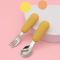 2pcs Stainless Steel Toddler Cutlery Baby Fork & Spoon Set