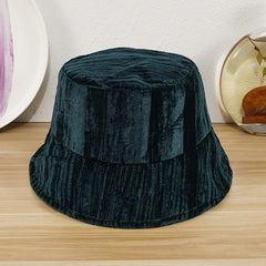 Retro Wrinkled Velvet Bucket Hat Women's Solid Winter Warm Fisherman Hat
