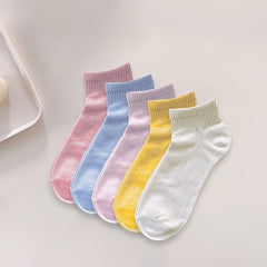 5 Pairs Solid Socks Comfy & Breathable All match Socks