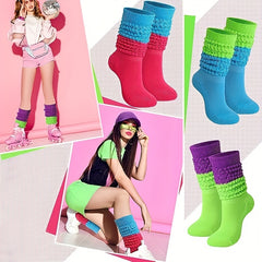 Colorful Warm Slouch Socks for Women - Chunky Knit Scrunchie Socks