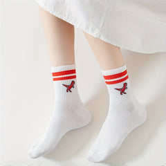 Dinosaur Print Striped Socks Women's Stockings