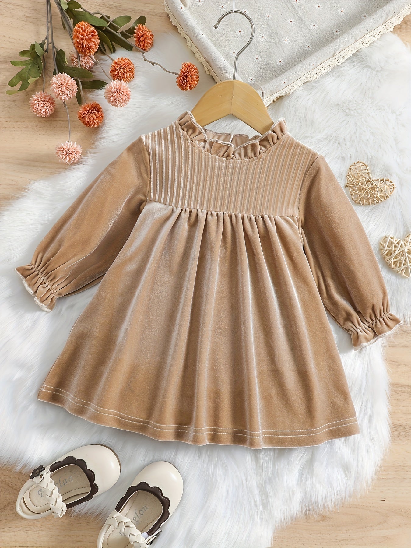 Baby Girls Ruffle Velvet Flared A Line Dress