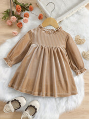Baby Girls Ruffle Velvet Flared A Line Dress