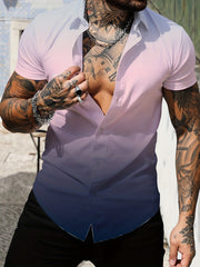 Summer Gradient Men's Casual Lapel Shirt