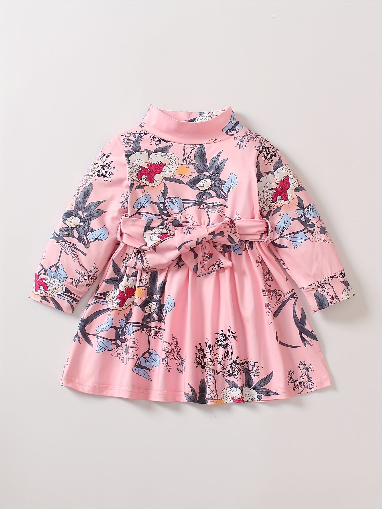 Girls Floral Belted Long Sleeve Dress 0 3 Years
