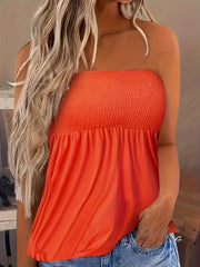 Sexy Tube Top Solid Shirred Backless