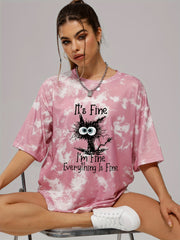 Tie Dye Funny Cat Pattern Casual Sports T-shirts Women's Clothing