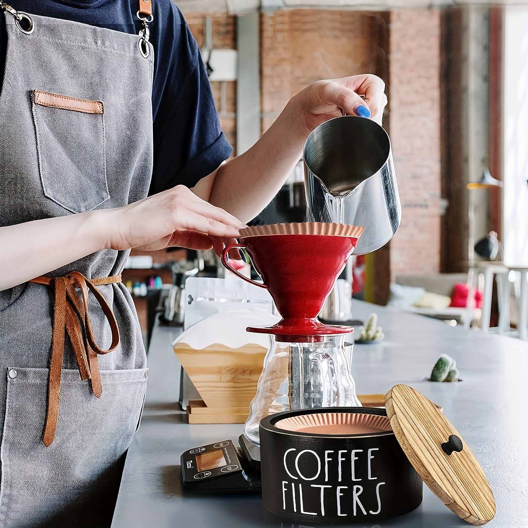 Coffee Filter Holder Wooden Storage Container Dispenser Lid