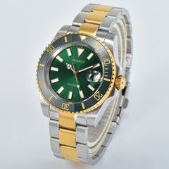 KUERST Steel Strap Mech. Watch Waterproof Night Light Ceramic Ring