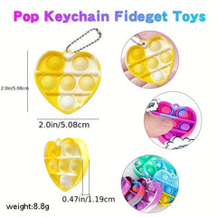 30pcs Heart Push Bubble Pop Fidget Keychains