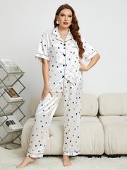 Women's Plus Heart Print Pajama Set Short Sleeve Top & Pants
