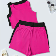 Women's Plus Solid Ribbed Tank Top & Shorts Set