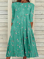 Casual Dress Women's Plus Floral Print Three Quarter Sleeve
