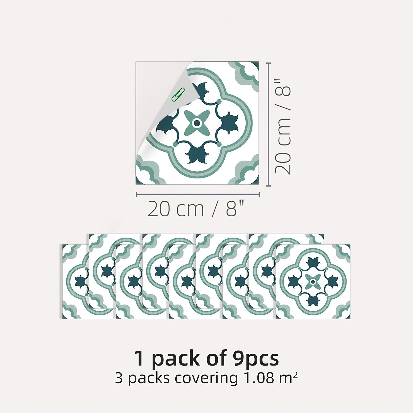 9pcs Moroccan Floor Tile Sticker PVC Waterproof Vinyl Matte for Living Room
