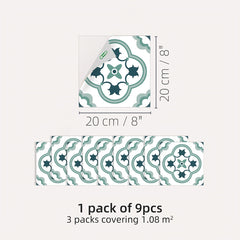 9pcs Moroccan Floor Tile Sticker PVC Waterproof Vinyl Matte for Living Room