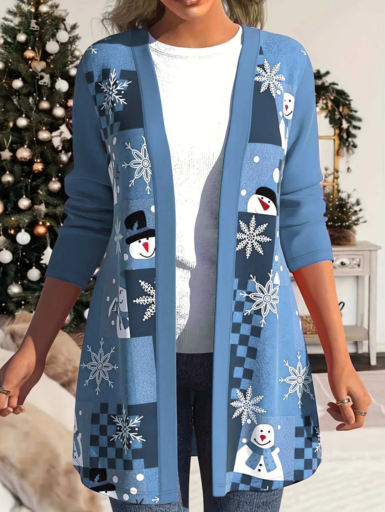 Christmas Casual Cardigan Women's Plus Graphic Print