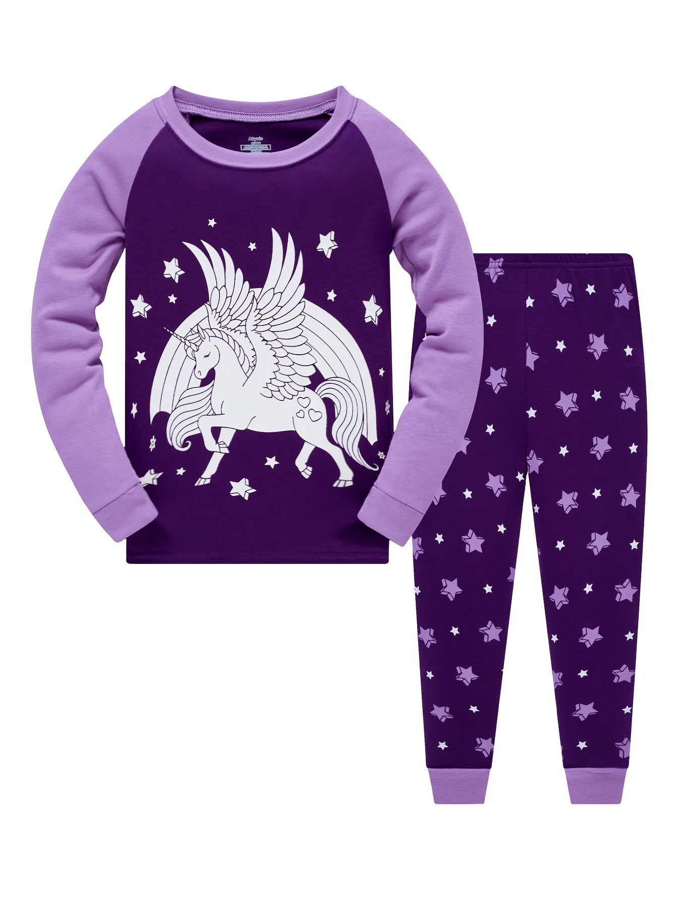 Girls Unicorn Glowing Purple Pajamas Set