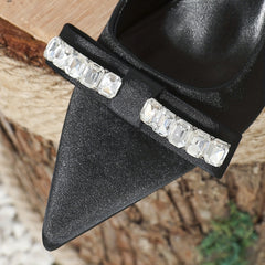 Rhinestone Bow Kitten Heel Slingback Pumps Pointed Toe Shoes