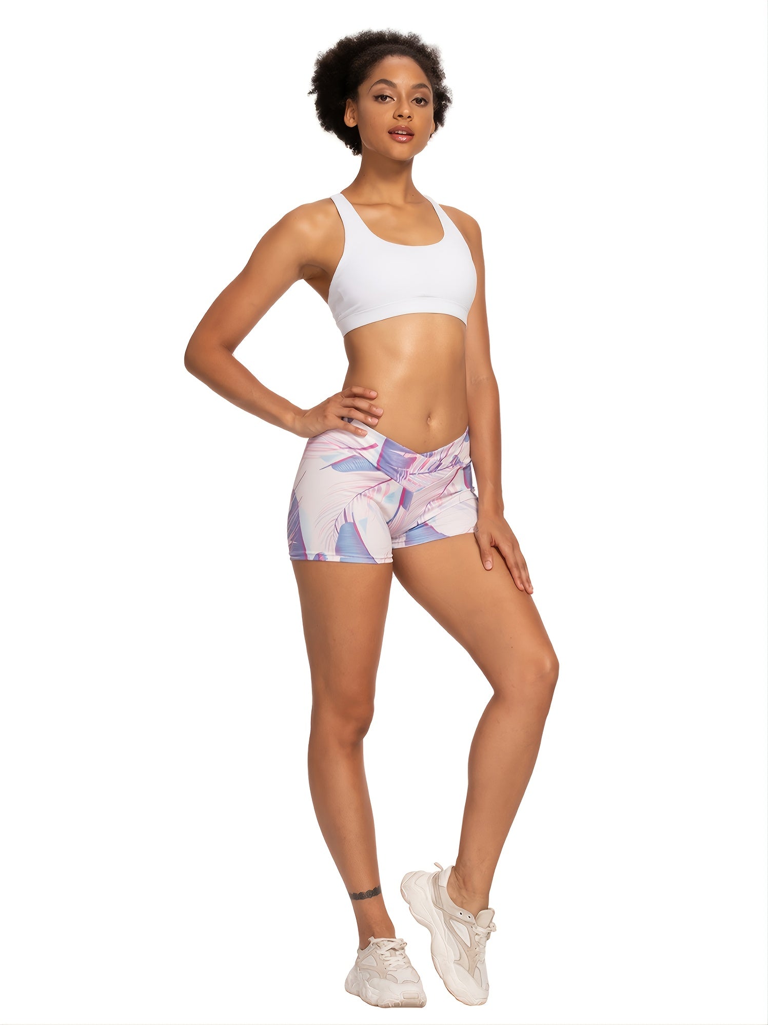 Tropical Floral Print Cross Yoga Shorts Casual Sports Workout Shorts