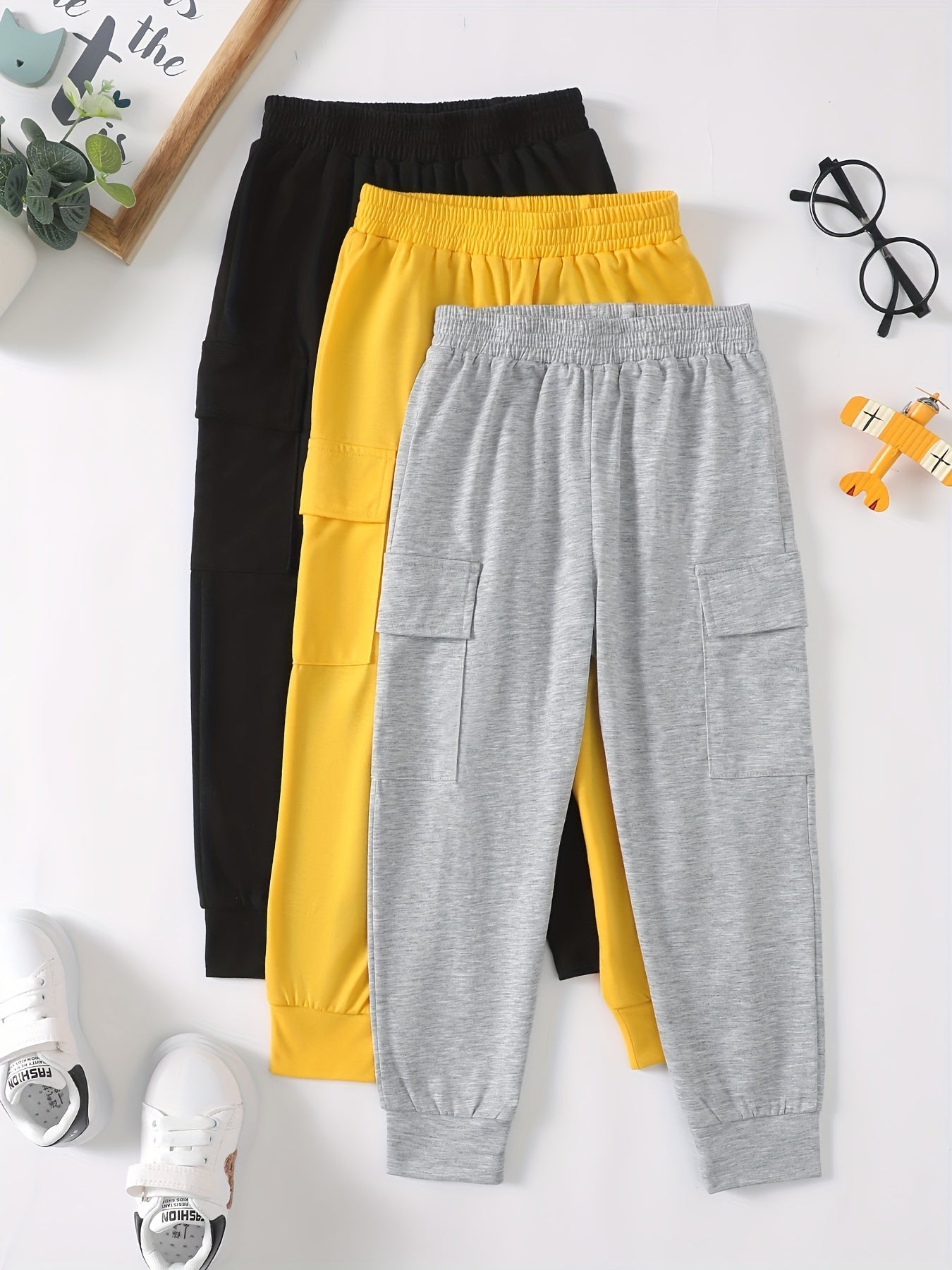 Boys Cargo Pants Elastic Waist Jogger with Pocket