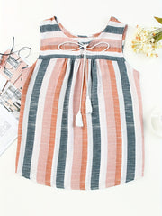 Striped Tank Top Drawstring Sleeveless Blouse