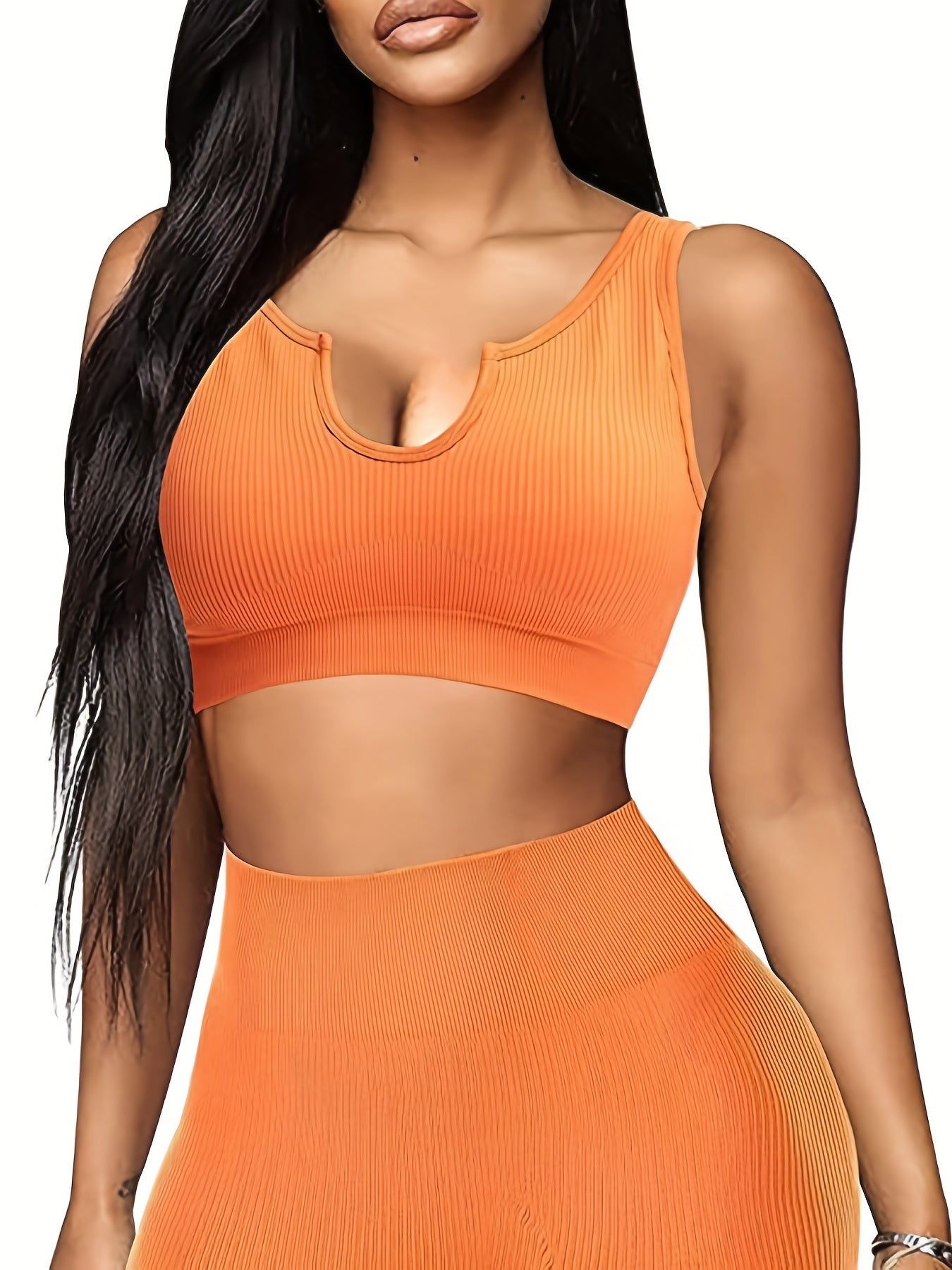 Ribbed Knit Sports Bra High Stretch Tank Top