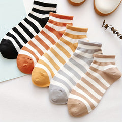 5 Pairs Striped Short Sports Socks Breathable Women's Stockings