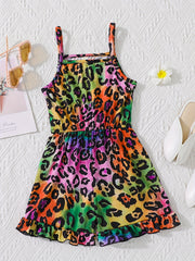 Girls Leopard Print Cami Romper Jumpsuit for Summer