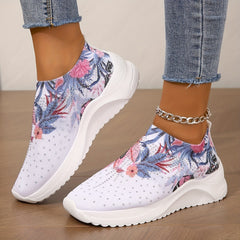 Floral Graphic Slip On Sock Shoes with Rhinestone Detail