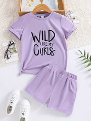 2pc Toddler Girls WILD LIKE MY CURLS T Shirt & Track Shorts Set