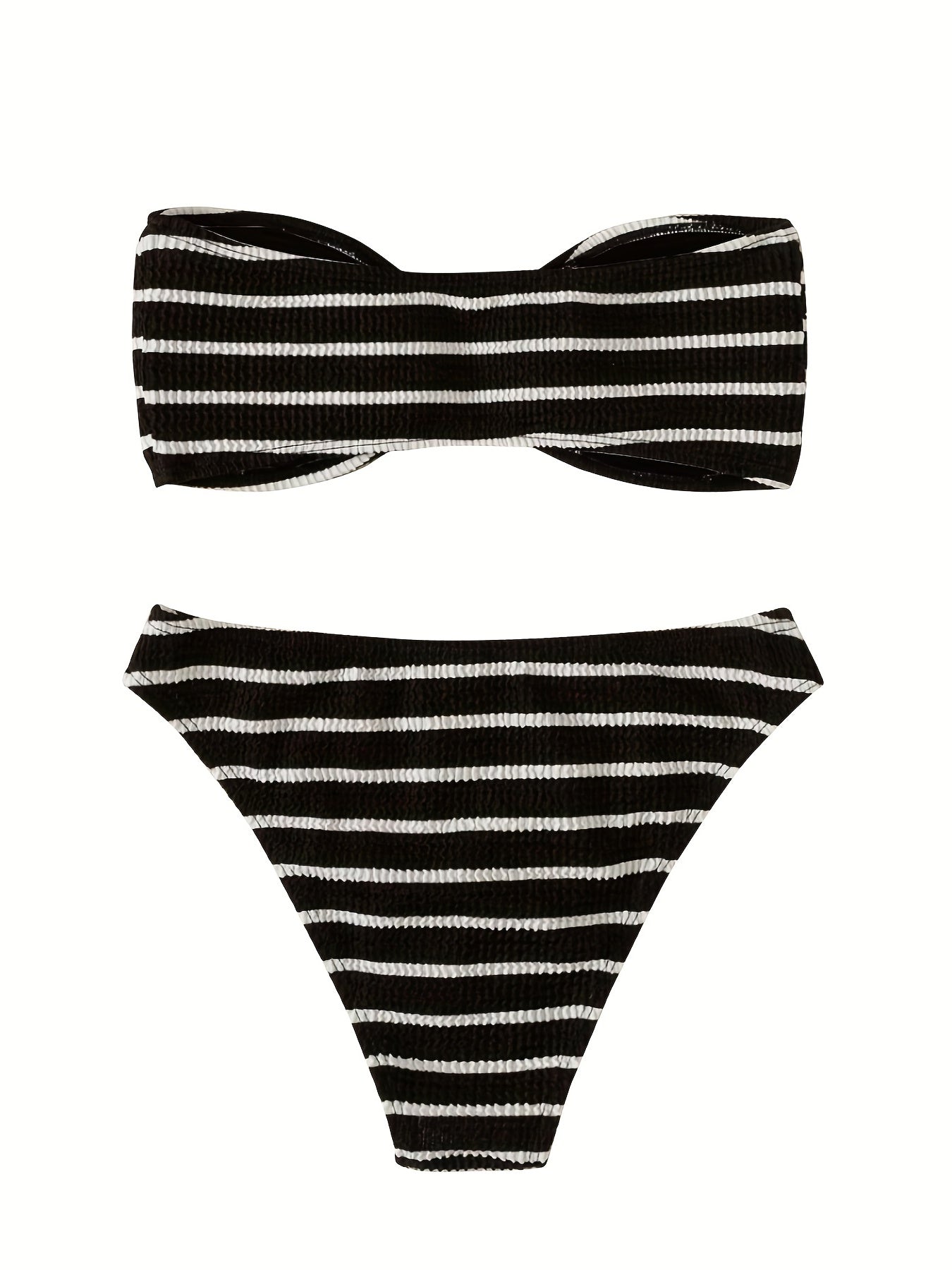 Striped Bandeau Bikini High Cut Swimsuit Set