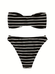 Striped Bandeau Bikini High Cut Swimsuit Set
