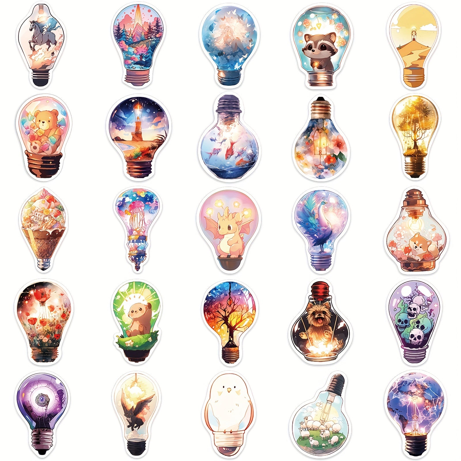 50pcs Light Bulb World Stickers Waterproof DIY Water Bottles Laptops Phones