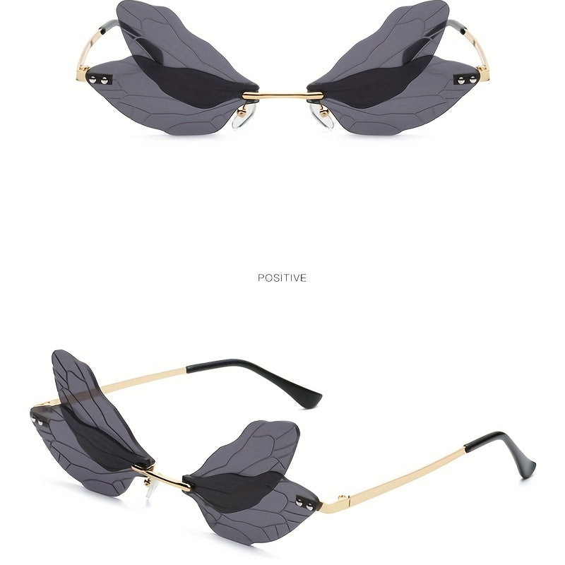 Dragonfly Wing Sunglasses Rimless Glasses Metal Temple Eyewear