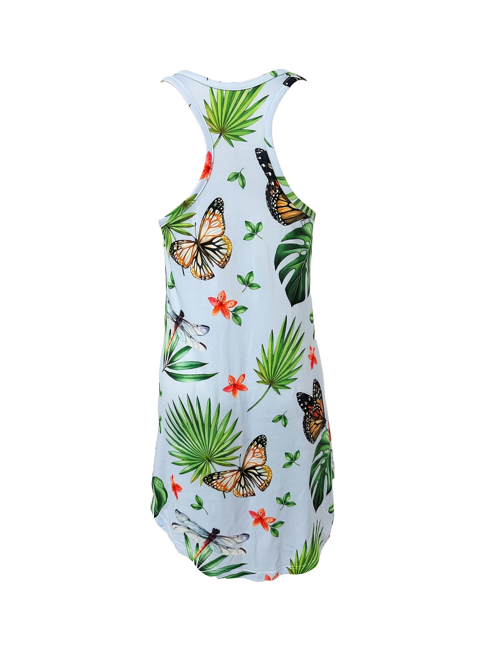 Butterfly Print NightDress Crew Neck Pajama Dress Women's Sleepwear