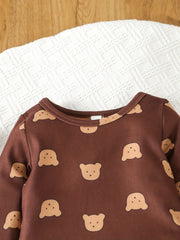 Cartoon Print Baby Boy Pajama Set Long Sleeve Top Pants Loungewear