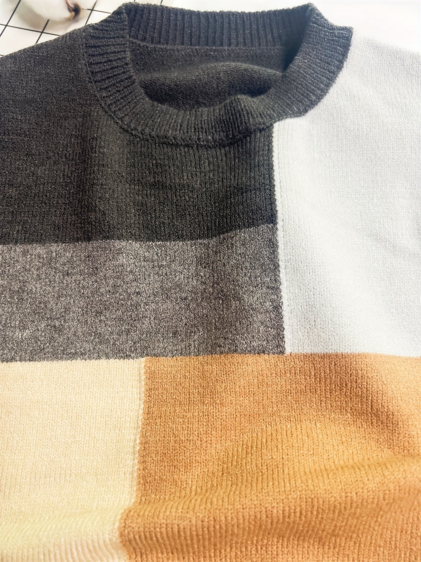 Boys Block Sweater Round Neck Stretch Knit Pullover Top