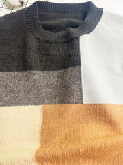 Boys Block Sweater Round Neck Stretch Knit Pullover Top