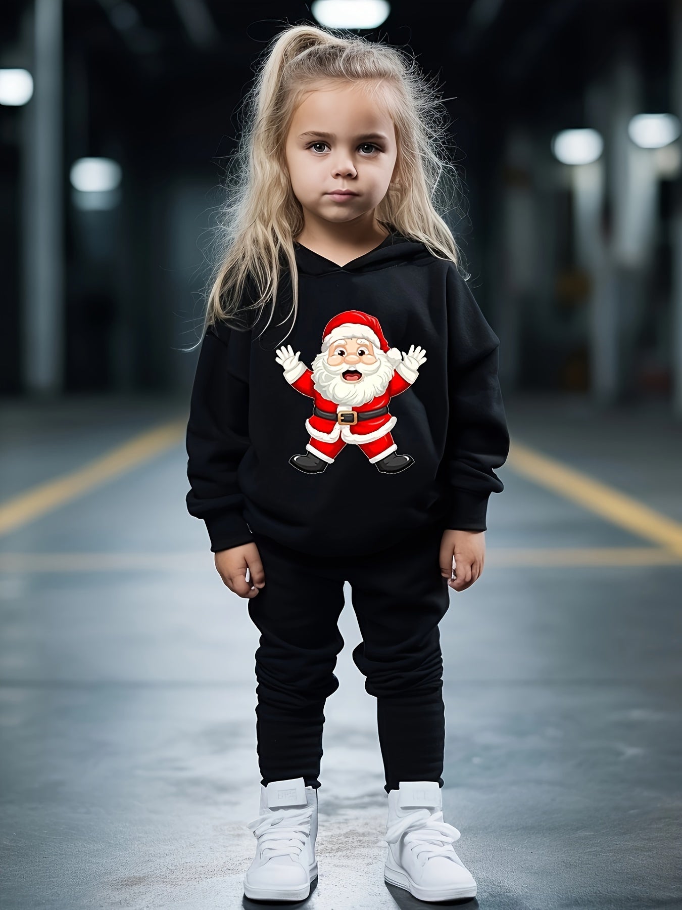 Santa Print 2pcs Girls Hoodies Jogger Pants Set Spring Fall Christmas Gift