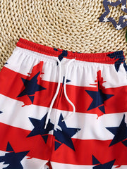 Boys Star Striped Digital Print Swimming Beach Shorts Kids Clothes