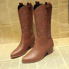 Women's Embroidered Western Boots Pointed Toe Cowgirl Mid Calf Boots