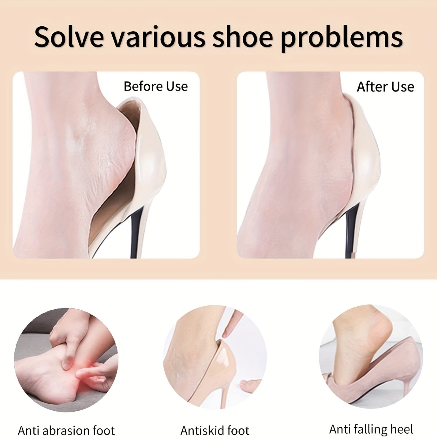 Women's Heel Pads Inserts Anti Slip Heel Grips 4Pairs