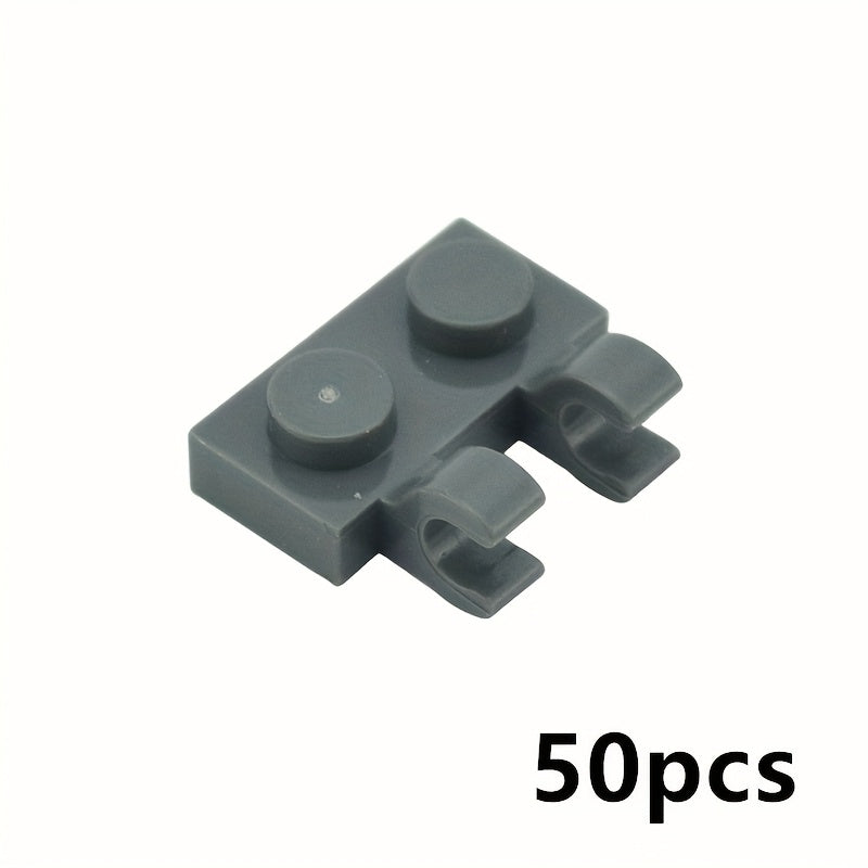 50pcs 1x2 Clip On Bricks w/ Bar Handle for Side Construction Toys