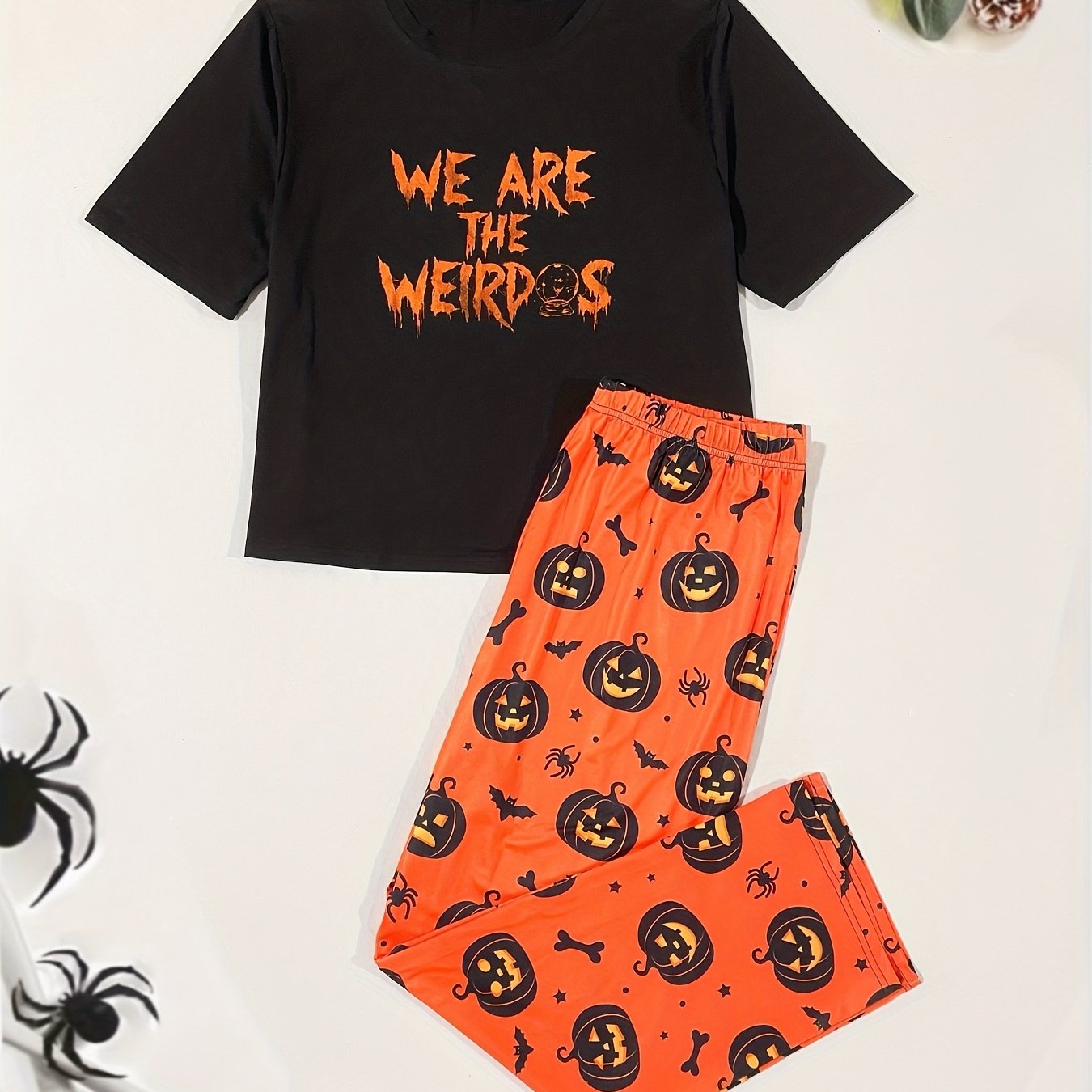 Gothic Pajama Set Women's Pumpkin Bat Print Shorts
